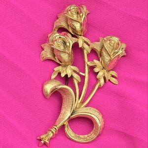 Tortolani Gold-tone Rose Brooch Large 3 Inch Rare